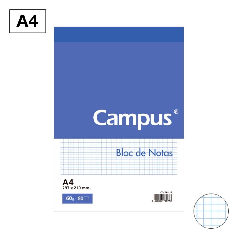 Bloc Notas Microperforado Campus A4 60g 80h Cuadrícula 4 mm