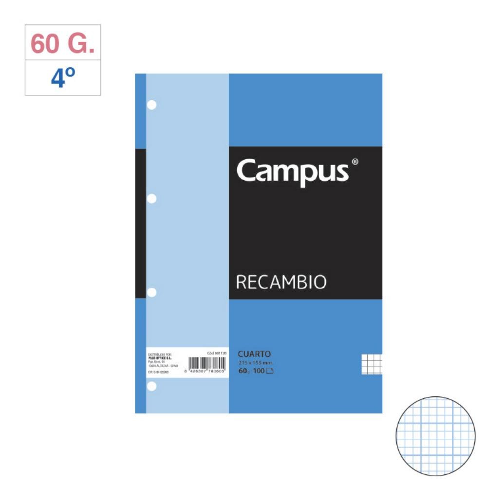 Recambio Archivador Campus 4º 100 Hojas 60g Milimetrado