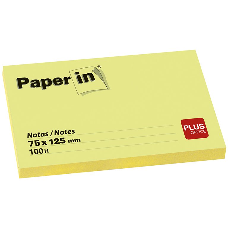 Bloc Notas Adhesivas Paper In Plus Office 75 x 125 mm Amarillas 100 Hojas