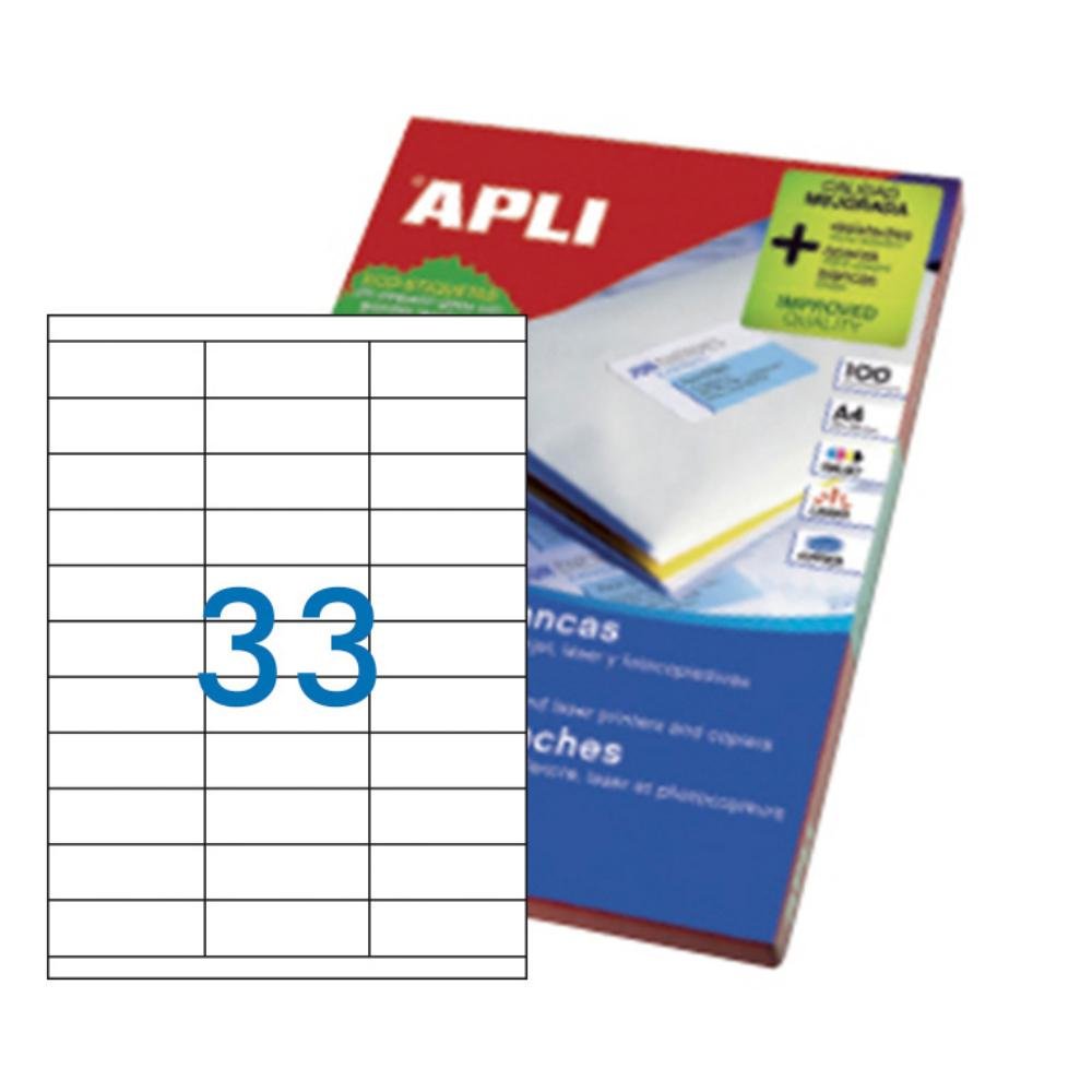 Etiquetas Autoadhesivas Apli 70 x 25,4 mm Cantos Rectos 33 x hoja Caja 100 Hojas