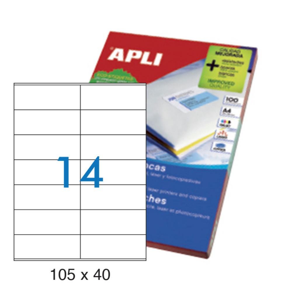Etiquetas Autoadhesivas Apli 105 x 40 mm Cantos Rectos 14 x hoja Caja 100 Hojas