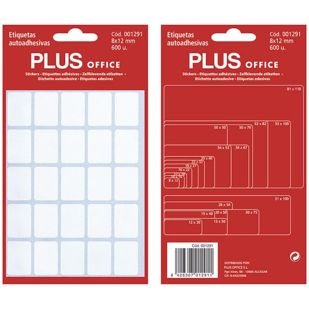 Etiquetas Autoadhesivas Plus Office 8 x 12 mm 600 Etiquetas 5 Hojas