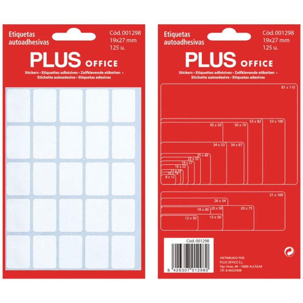 Etiquetas Autoadhesivas Plus Office 19 x 27 mm 125 Etiquetas 5 Hojas