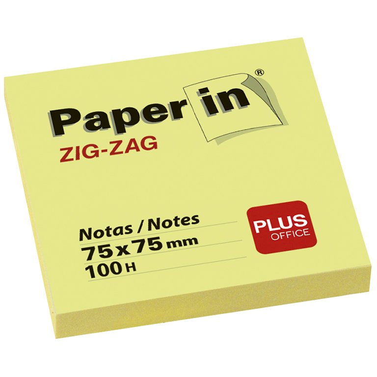 Bloc Notas Adhesivas Paper In Plus Office Zig-Zag 75 x 75 mm Amarillas 100 Hojas