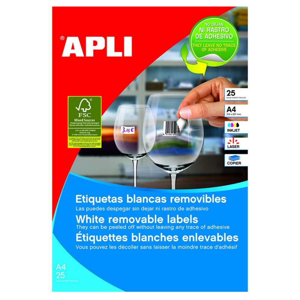 Etiquetas Removibles Apli 17,8 x 10 mm Cantos Redondeados 25 x hoja Caja 270 Hojas