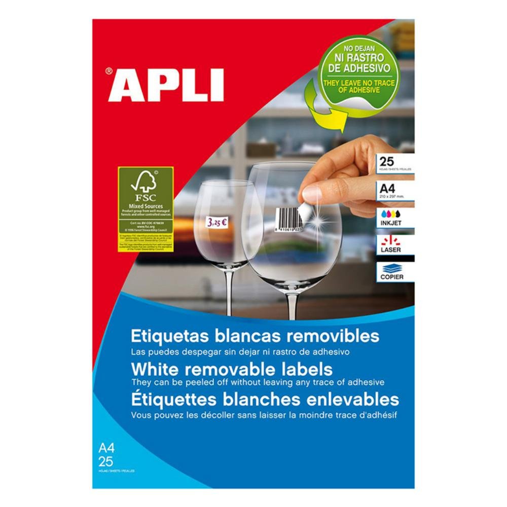 Etiquetas Removibles Apli Blancas 35,6 x 16,9 mm Cantos Redondeados 80 x Hoja Caja 25 hojas