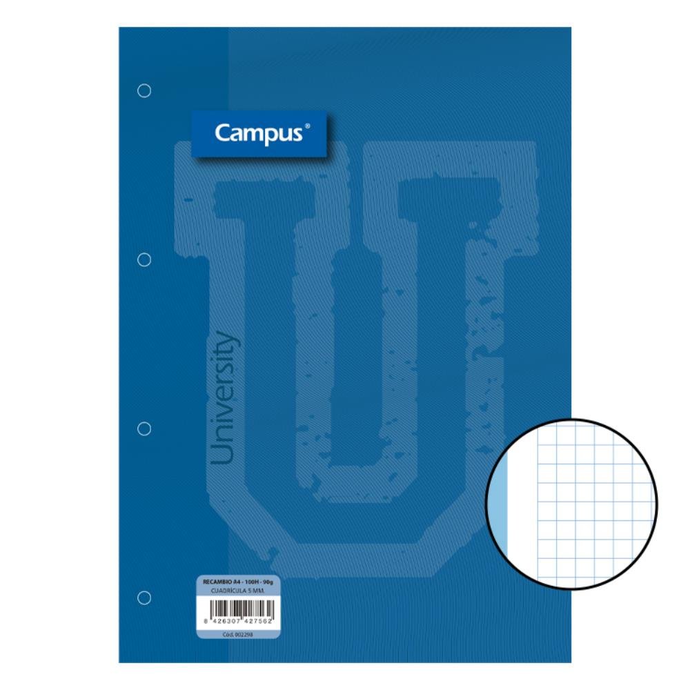 Recambio Campus A4 100 Hojas 90g Cuadrícula 5 mm Banda Azul Claro