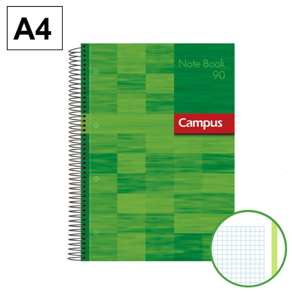 Bloc Espiral Campus A4 Tapa Extradura Microperforado 80 Hojas 90g Cuadrícula 5 mm Verde