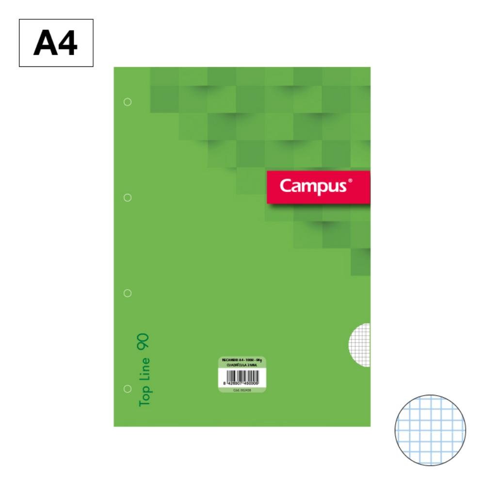 Recambios Campus A4 100 Hojas 90g Cuadrícula 3 mm Verde