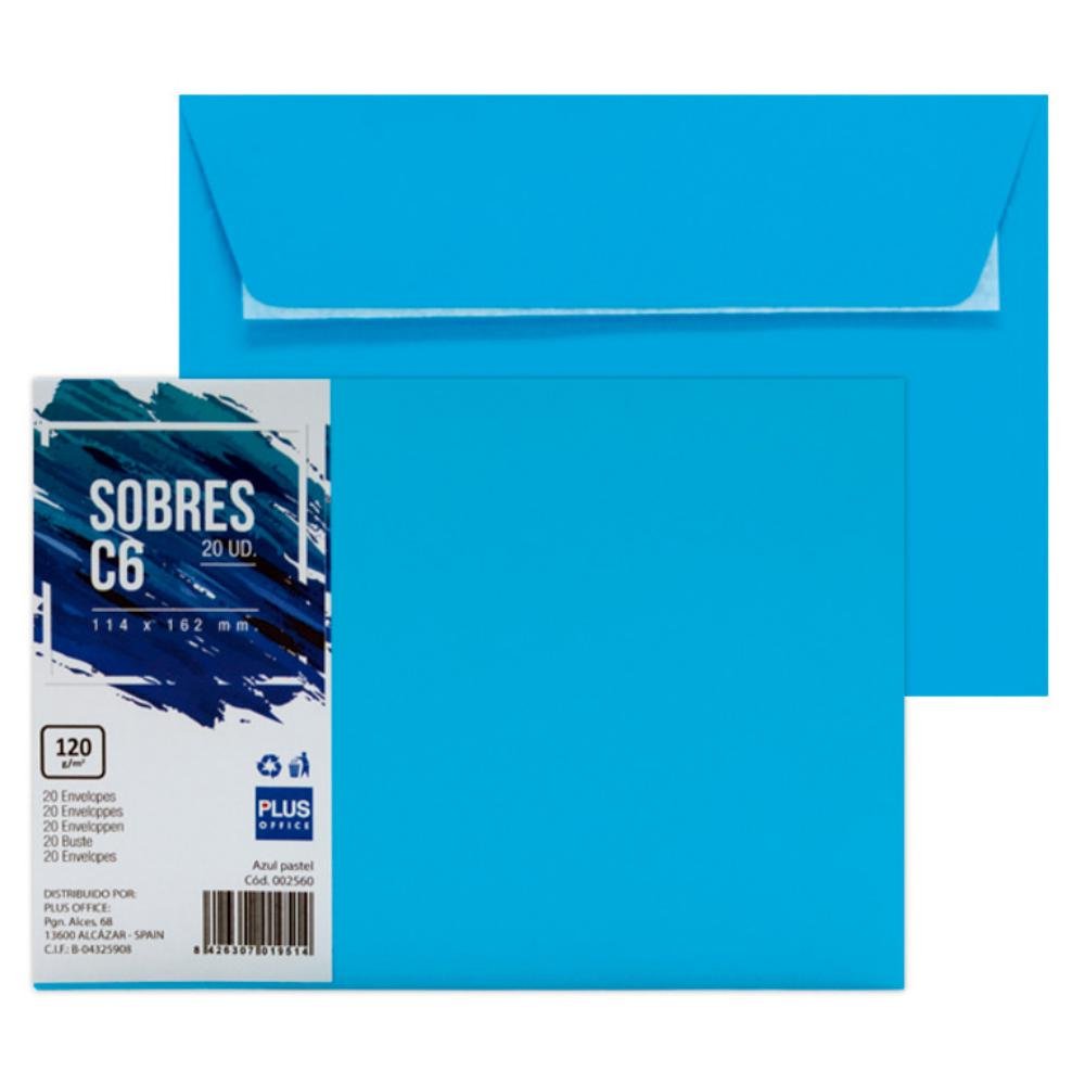 Sobre C6 Plus Office 114 x 162 mm 120g Azul Pastel 20 ud.