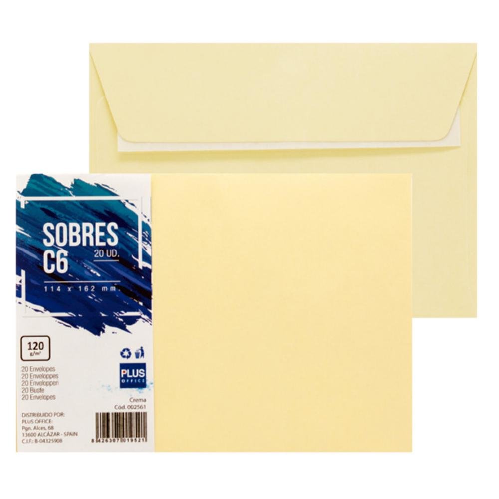 Sobre C6 Plus Office 114 x 162 mm 120g Color Crema 20 ud.