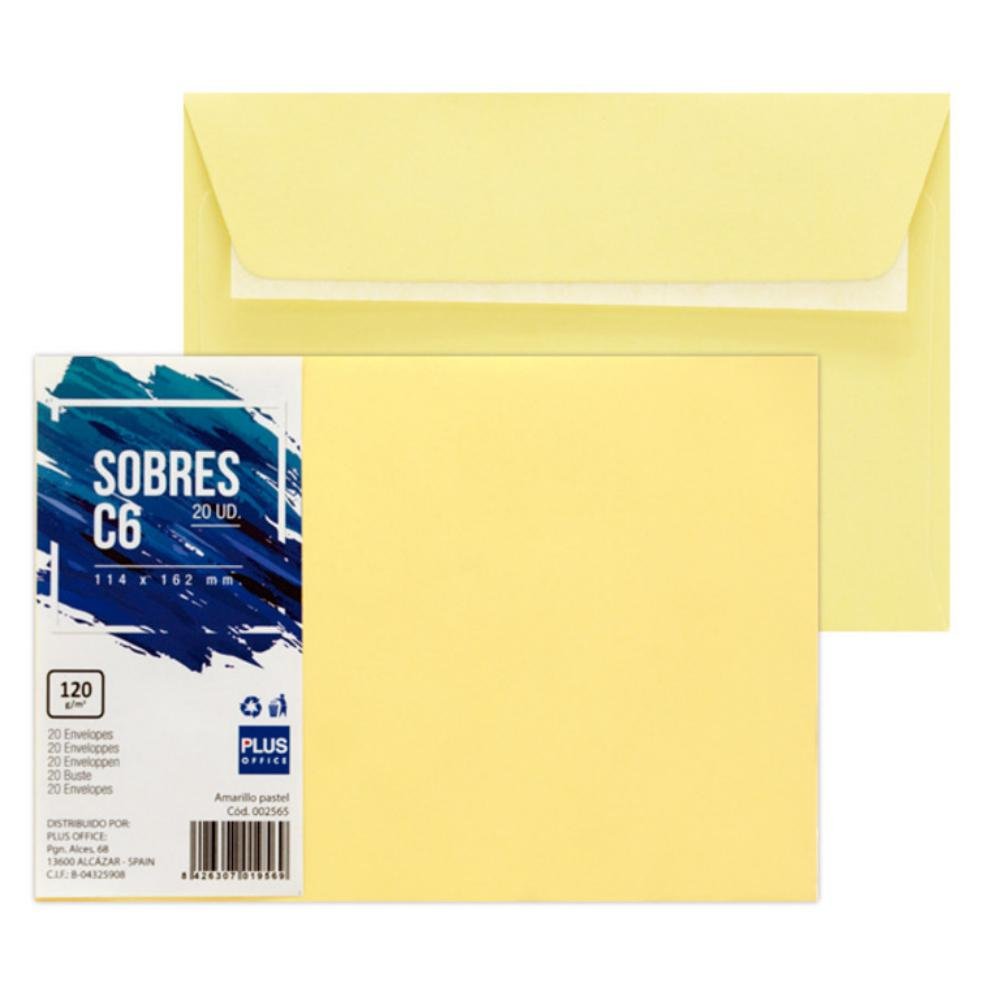 Sobre C6 Plus Office 114 x 162 mm 120g Amarillo Pastel 20 ud.
