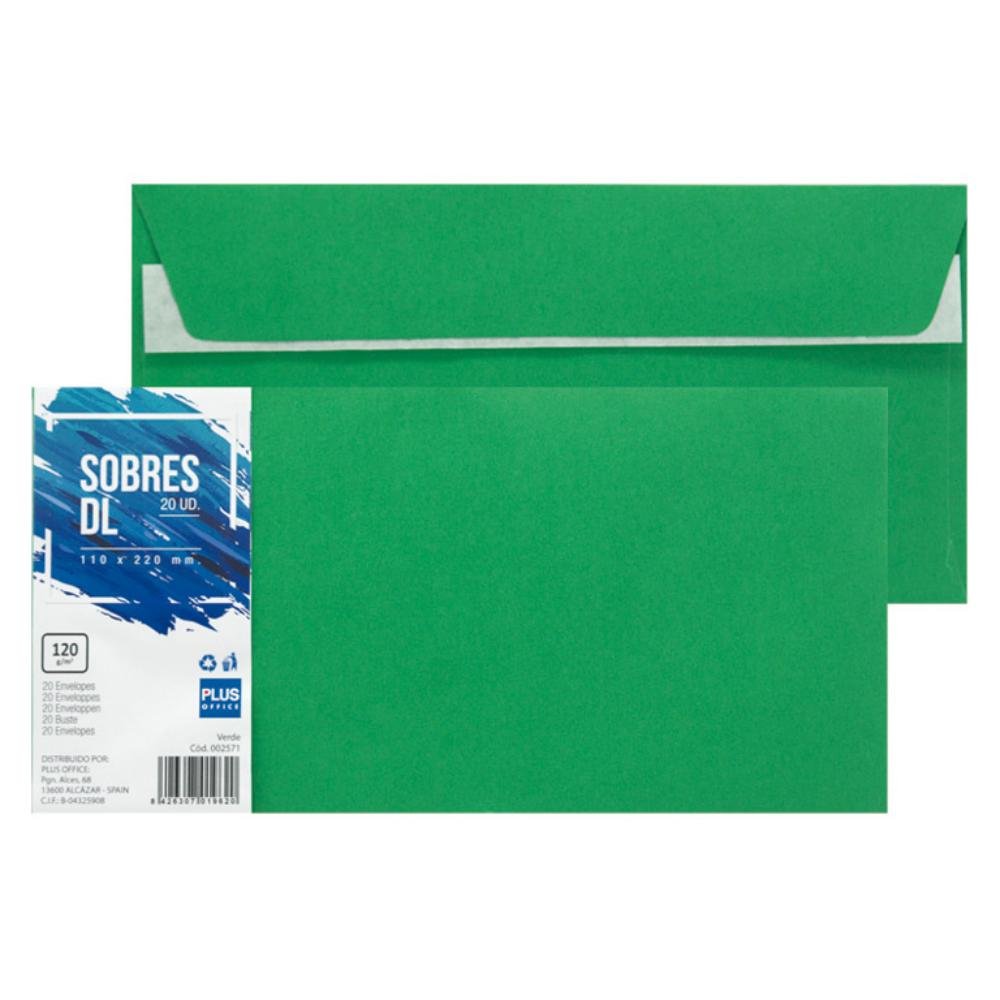 Sobre DL Plus Office 110 x 220 mm 120g Verde 20 ud.