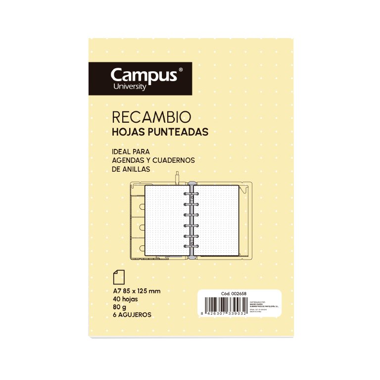 Recambio de Hojas Campus University Cuaderno Multifunción 40 Hojas A7
