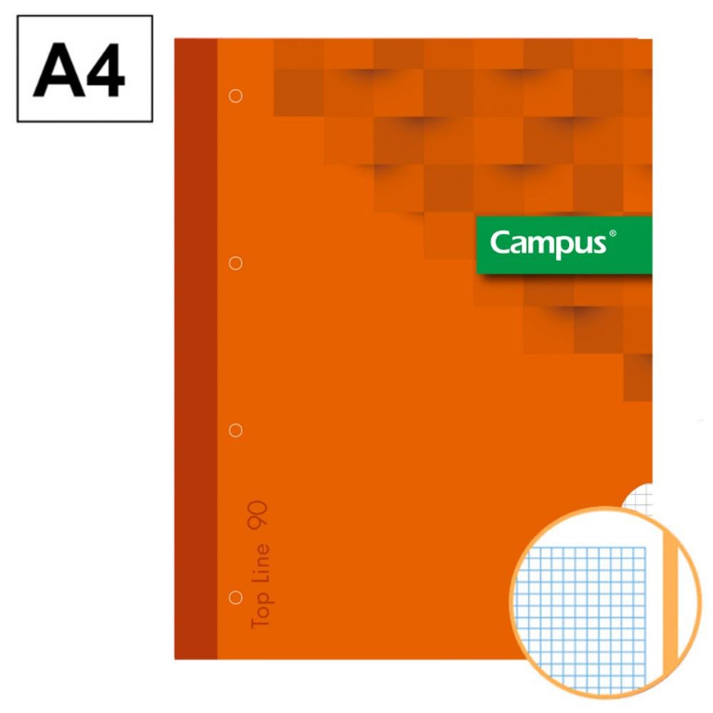 Recambio Encolado Campus A4 80 Hojas 90g 4 Taladros 90g 80 Hojas Naranja Cuadrícula 5 mm