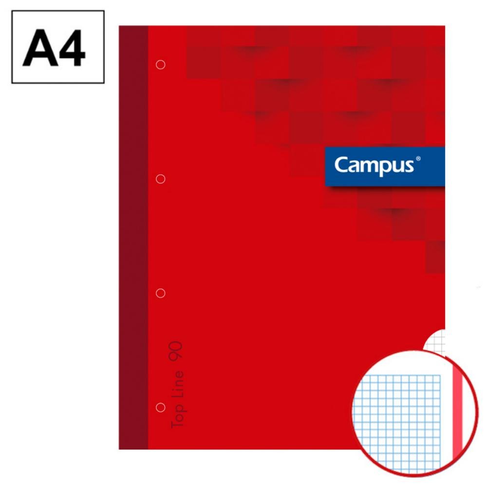 Bloc Encolado Hojas de Recambio Campus A4 80 Hojas 90g Cuadrícula 5 mm Banda Rojo