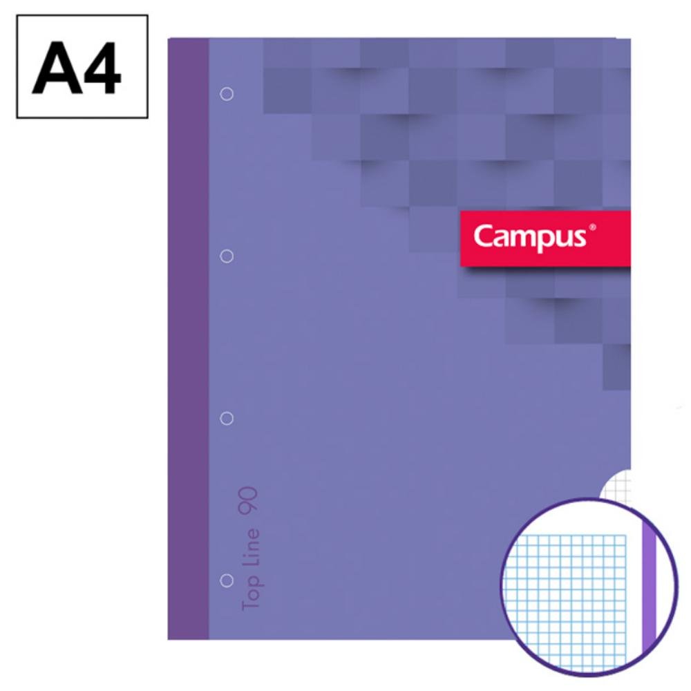 Recambio Encolado Hojas de Recambio Campus A4 80 Hojas 90g Cuadrícula 5 mm 4 Taladros Morado