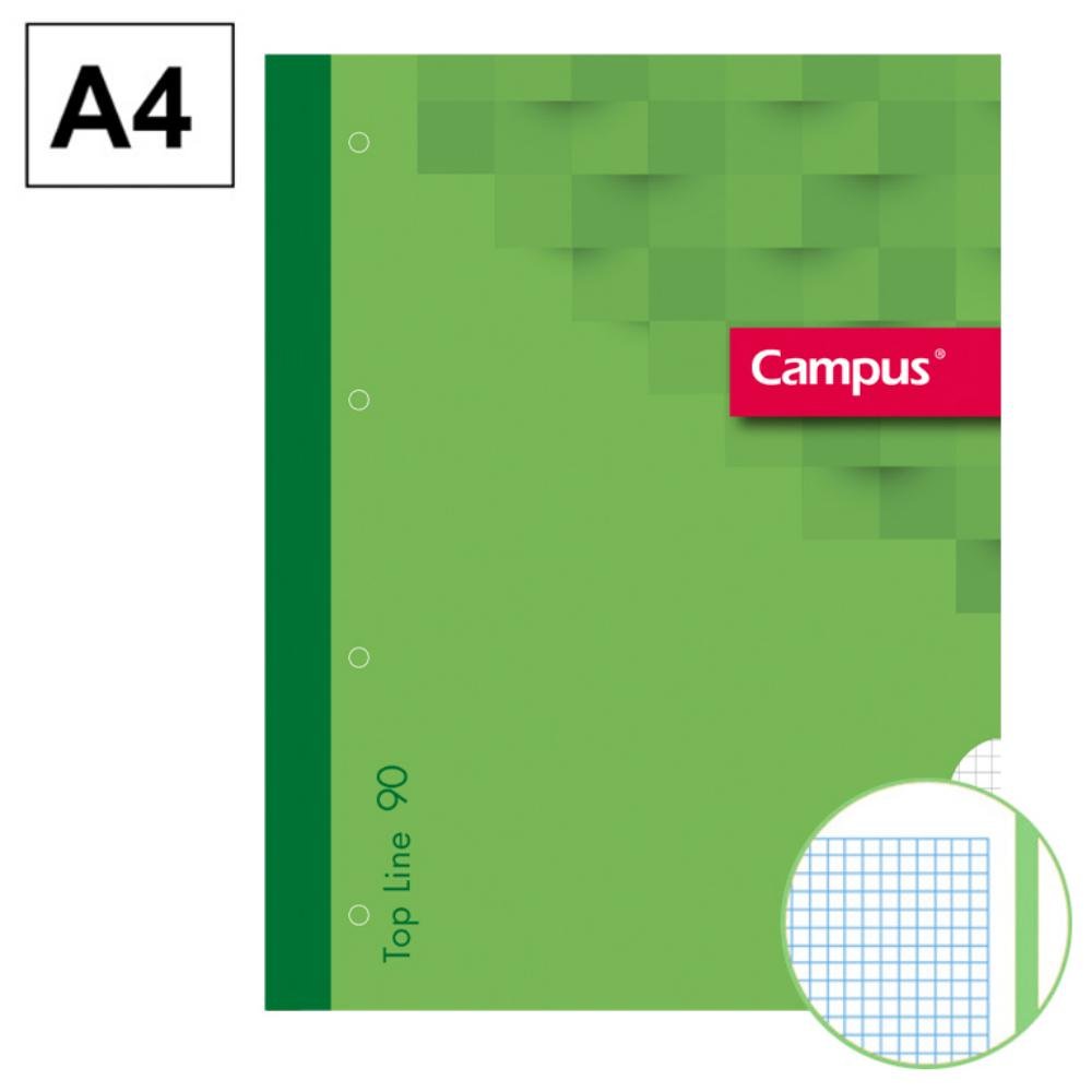 Bloc Encolado Hojas de Recambio Campus A4 80 Hojas 90g Cuadrícula 5 mm Color Verde