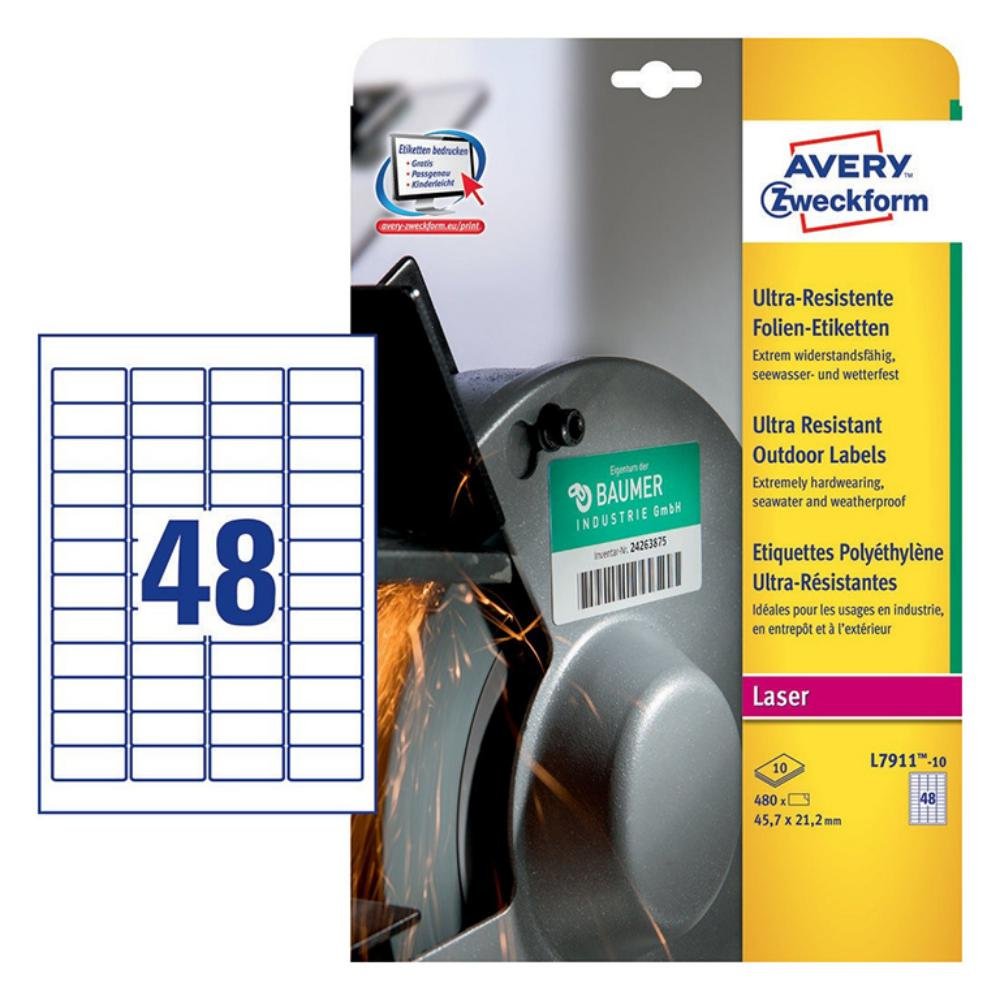 Etiquetas Avery A5 Polietileno Flexible Blancas 20 ud.