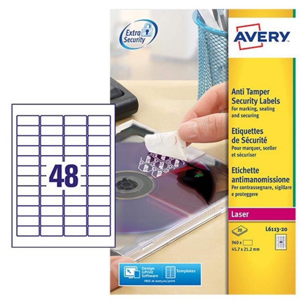 Etiquetas Avery Anti-Manipulación 45,7 x 21,2 mm Blancas 960 ud.
