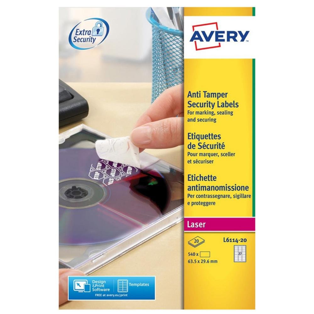 Etiquetas Avery Anti-Manipulación 63,5 x 29,6 mm Blancas 540 ud.