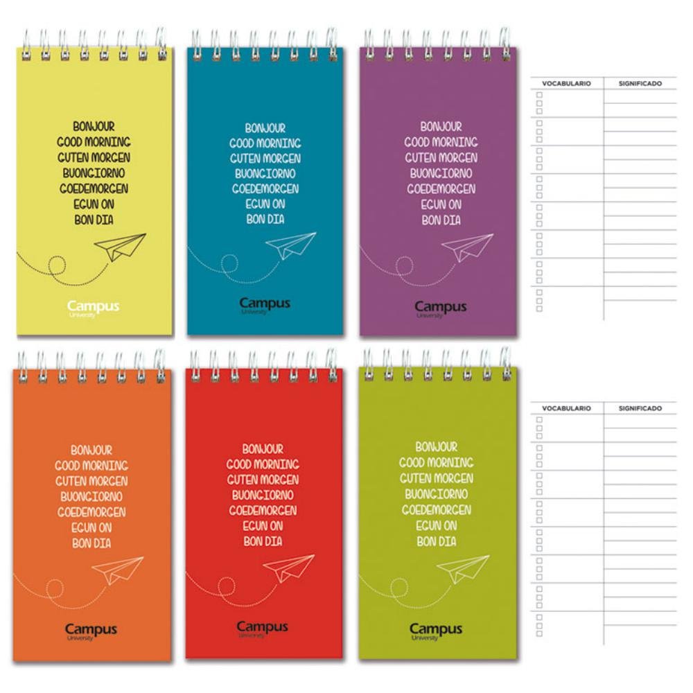 Libreta Vocabulario Idiomas Campus University 73 x 130 mm 80 Hojas Colores Surtidos