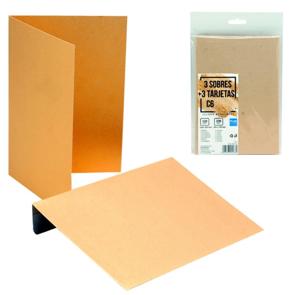Sobres + Tarjetas C6 Plus Office 114 x 162 mm Oro Metalizado 3 ud.