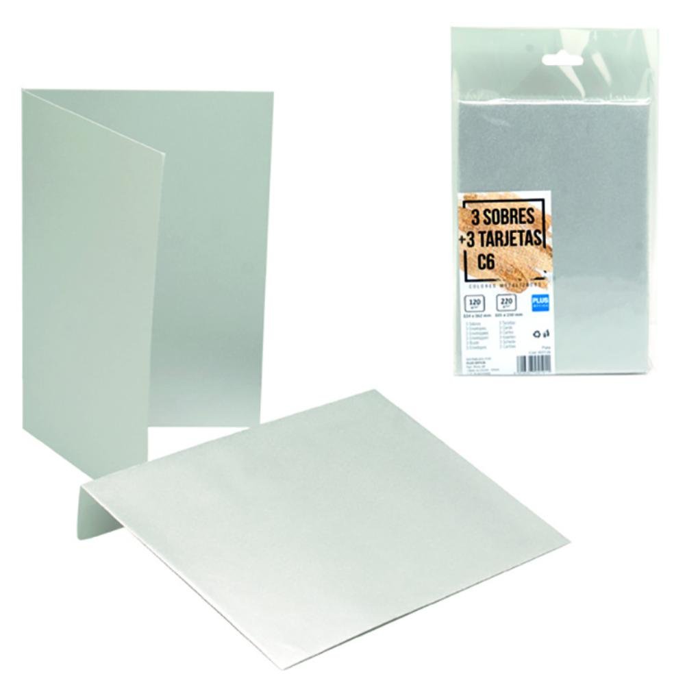 Sobres + Tarjetas C6 Plus Office 114 x 162 mm Plata Metalizado 3 ud.