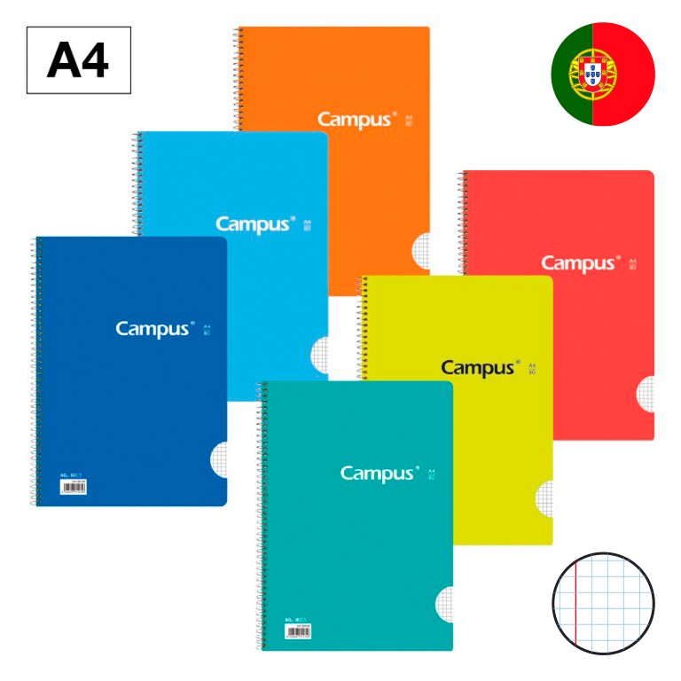Bloc Espiral Campus A4 Tapa Básica 80 Hojas 60g Cuadrícula 5 mm Doble Margen