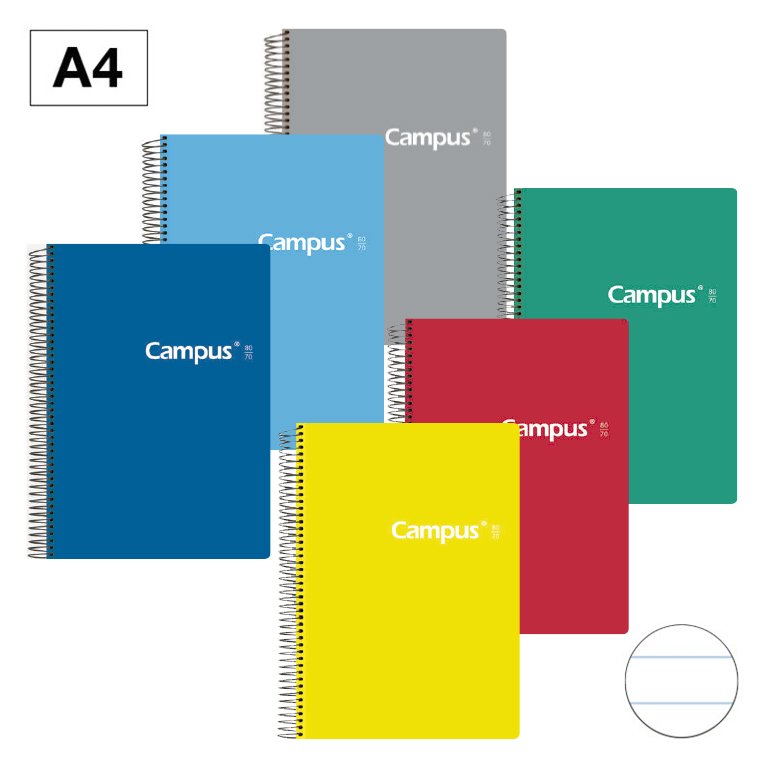 Bloc Espiral Campus A4 Tapa Plástico 80 Hojas 70g Rayado Horizontal