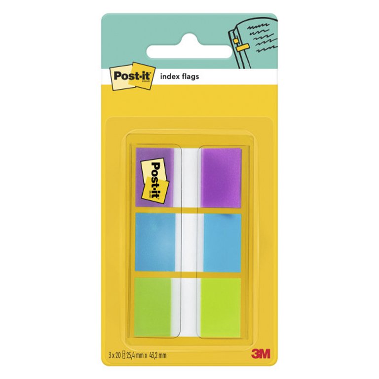 Banderitas Post-It 25 x 43,2 mm Dispensador 3 Colores 60 ud.