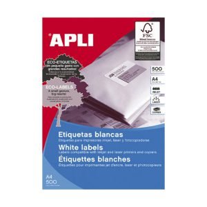 Etiquetas Autoadhesivas Apli 210 x 297 mm Cantos Rectos 1 x Hoja Caja 500 Hojas