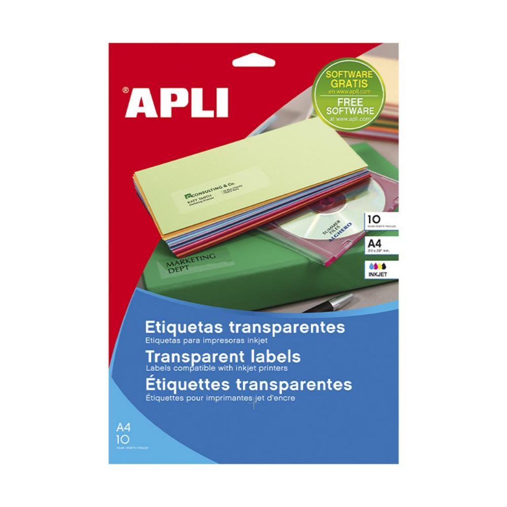 Etiquetas Transparentes Apli Permanentes 63,5 x 38,1 mm 21 x hoja Pack 10 Hojas