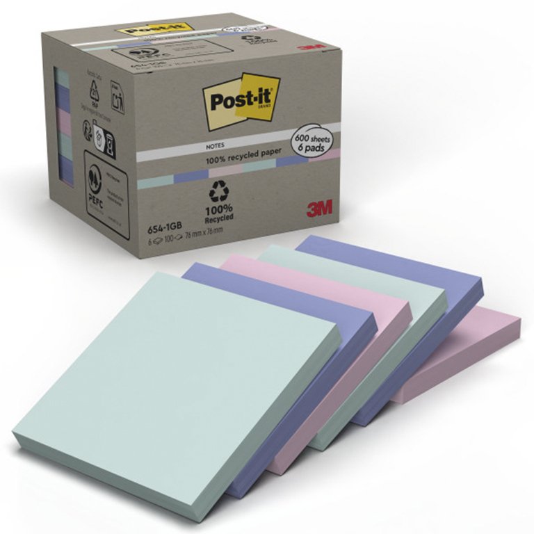Bloc Notas Adhesivas Post-It Recicladas 76 x 76 mm Pastel 100 Hojas