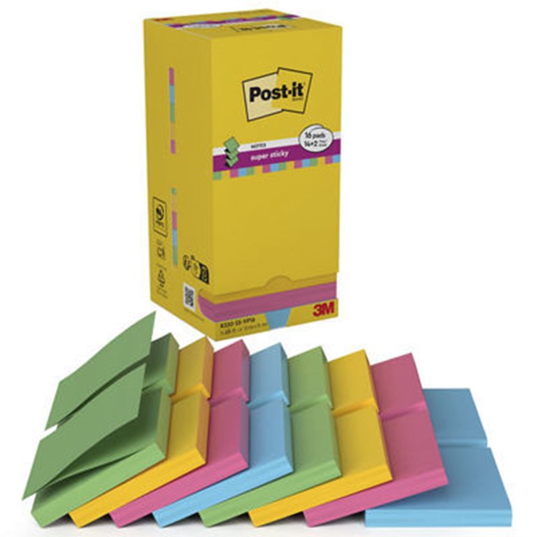 Bloc Notas Adhesivas Z-Notes Post-It Super Sticky 76 x 76 mm Colores Surtidos 100 Hojas