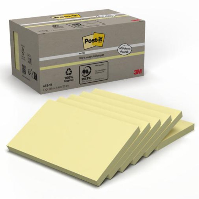 Bloc Notas Adhesivas Post-It Recicladas 76 x 127 mm Amarillas 100 Hojas