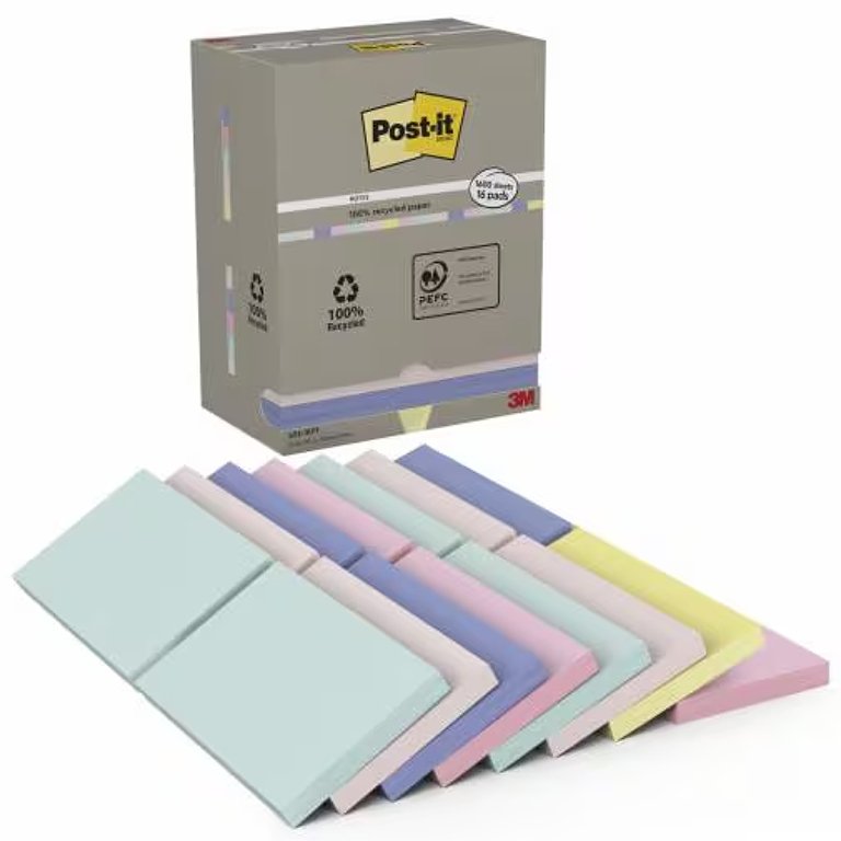 Bloc Notas Adhesivas Post-It Recicladas 76 x 127 mm Pastel 100 Hojas