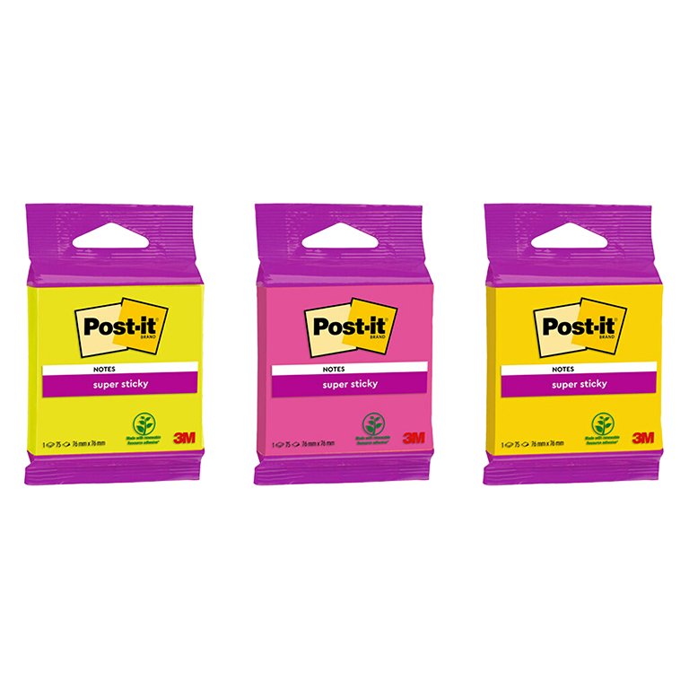 Bloc Notas Adhesivas Post-It Super Sticky 76 x 76 mm Colores Surtidos 75 Hojas Blíster