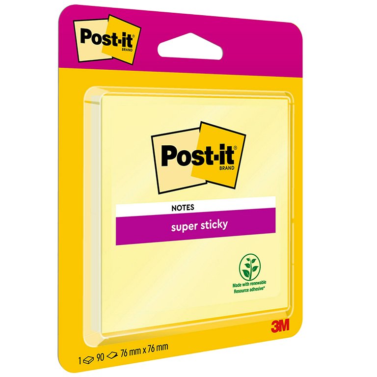 Bloc Notas Adhesivas Post-It Super Sticky 76 x 76 mm Amarillo 90 Hojas Blíster