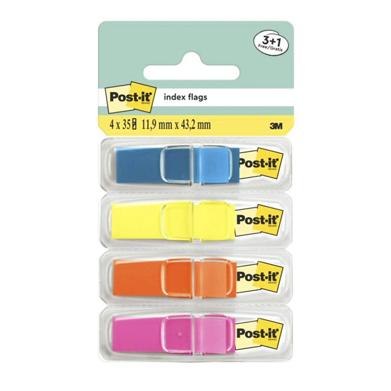 Banderitas Post-it 12 x 43 mm Dispensador 4 Colores Neón 140 ud