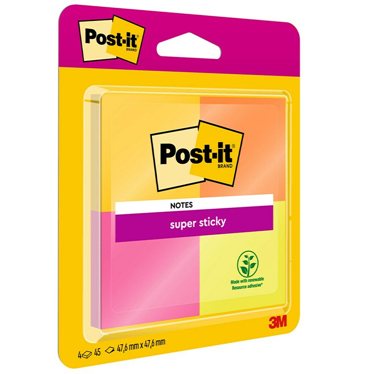 Bloc Notas Adhesivas Post-It Super Sticky 47,6 x 47,6 mm Pack 4 ud Blíster