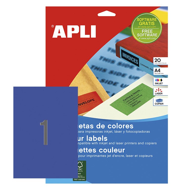 Etiquetas de Colores A4 Apli 20 Hojas Azul