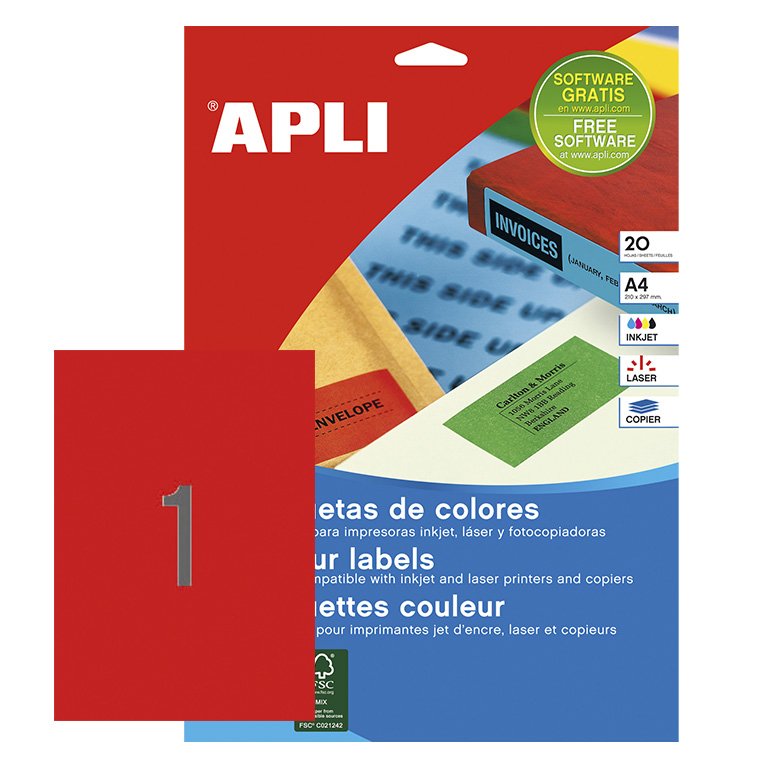 Etiquetas de Colores A4 Apli 20 Hojas Rojo