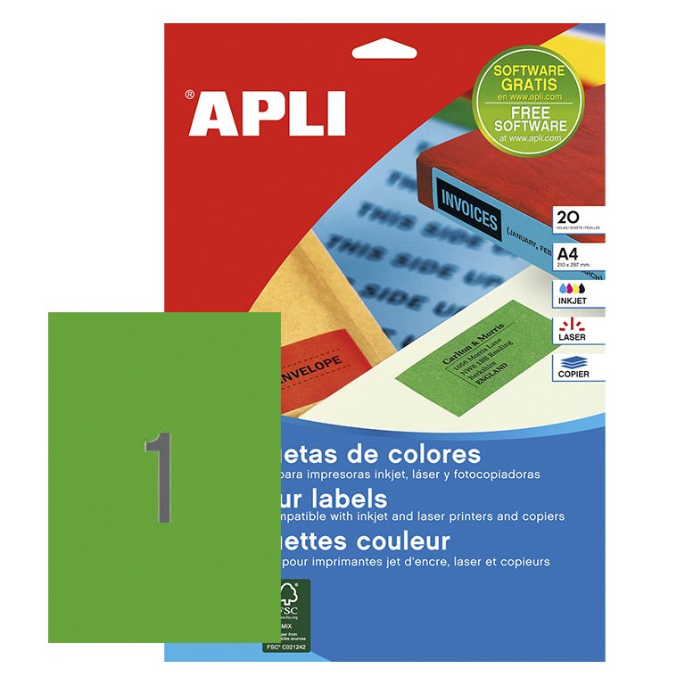 Etiquetas de Colores A4 Apli 20 Hojas Verde