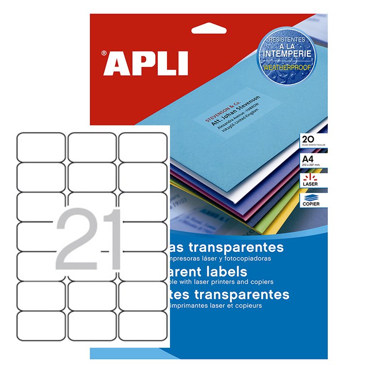Etiquetas Traslúcidas Apli A4 63,5 x 38,1 mm 21 x Hoja Pack 20 hojas