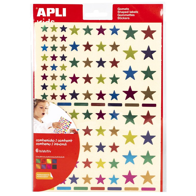 Gomets Formas Geométricas Apli Estrellas Colores Metalizados 6 Hojas