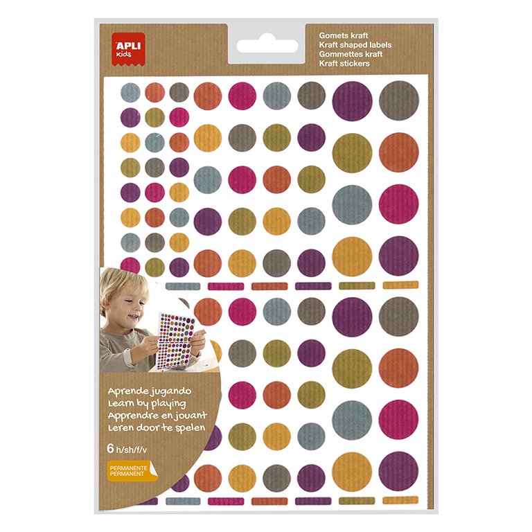 Gomets Formas Geométricas Apli Redondos Colores Kraft 6 Hojas