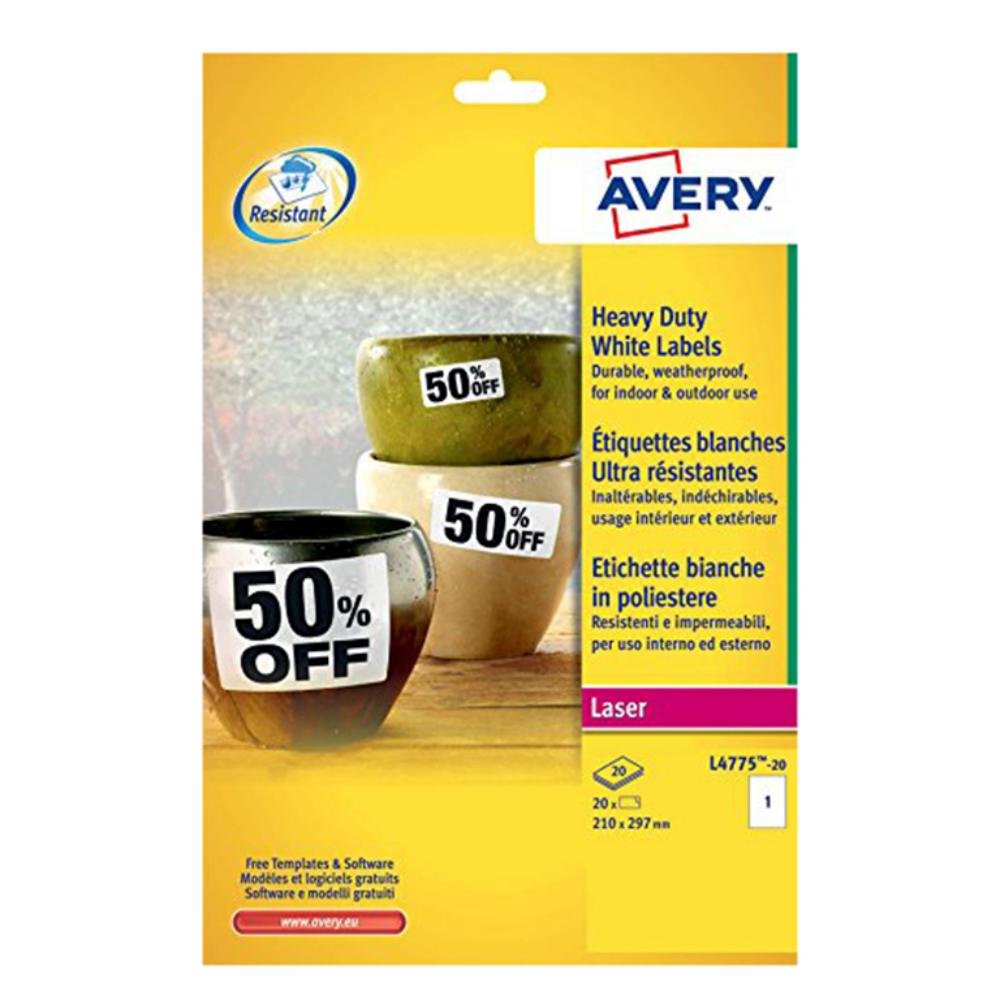 Etiquetas Avery A4 Poliéster 20 ud.