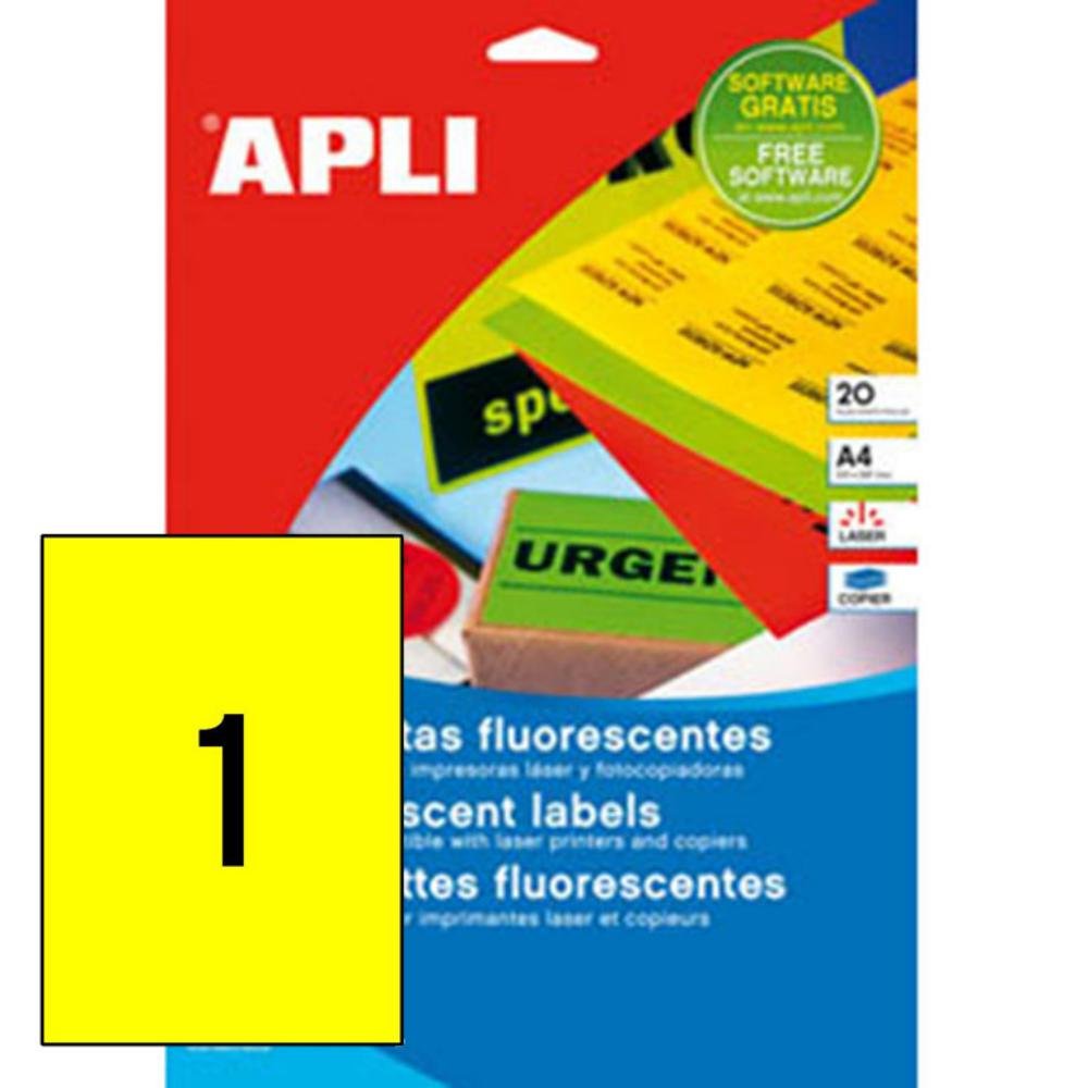 Etiquetas Apli A4 Amarillo Fluorescente 20 Hojas