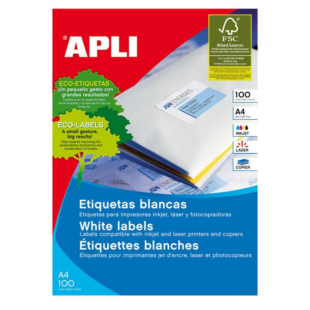 Etiquetas Autoadhesivas Apli 70 x 50,8 mm Cantos Rectos 15 x hoja Caja 100 Hojas